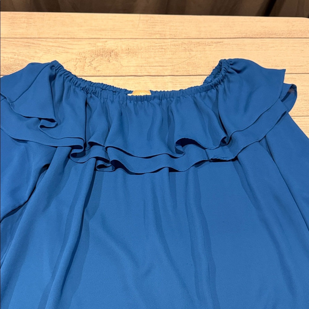 Women’s Michael by Michael Off the Shoulder Ruffled Top size L royal blue - Picture 3 of 11